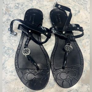 Coach Black Strappy Sandals with Silver Accents